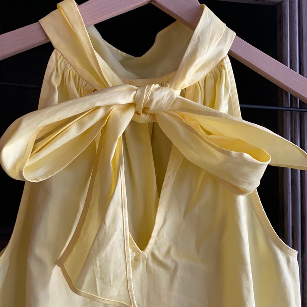 J.Crew Yellow Poplin Tie Neck Top Size 00P - Picture 7 of 7